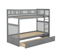 MUZHIXIANG Litera con cajones y somier de láminas, diseño convertible, con espacio de almacenamiento, para hermanos, invitados, habitación infantil, multifunción, color gris + pino + 90 cm x 200 cm