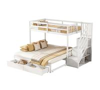 MUZHIXIANG Litera con cama nido y escalera de almacenamiento de madera de pino con dos cajones y somier de láminas para habitación de niños invitados y hermanos