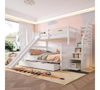 MUZHIXIANG Litera de 90 x 200 cm con espacio de almacenamiento, cama familiar multifuncional con cajones deslizantes, para habitaciones de niños, habitaciones de invitados y habitaciones de hermanos