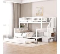 MUZHIXIANG Litera de 90 x 200 cm, con espacio de almacenamiento, multifuncional, con cajones deslizantes, para habitaciones de niños, habitaciones de invitados y hermanos, color blanco + pino + 140 cm