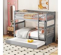 MUZHIXIANG Litera para niños de 90 x 200 cm, con cama nido, barandilla alta, escalera estable, para habitación de hermanos, habitación juvenil (gris + pino + 90 cm x 200 cm)