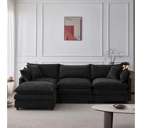MUZHIXIANG Sofá esquinero modular de chenilla de 3 plazas L con chaise longue y taburete para sala de estar pequeños apartamentos y familias confort salón (negro + chenilla + moderno + 3 asientos)