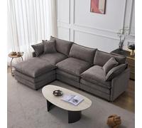 MUZHIXIANG Sofá esquinero modular de chenilla de 3 plazas L sofá con chaise longue y taburete para sala de estar pequeños apartamentos y familias confort salón conjunto de asientos (gris + chenilla +