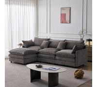 MUZHIXIANG Sofá esquinero modular de chenilla de 3 plazas L sofá con chaise longue y taburete para sala de estar pequeños apartamentos y familias confort salón conjunto de asientos (gris + chenilla +