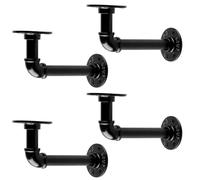 MUZIK Soportes de estante de tubería industrial, soportes flotantes negros en L, resistentes, acabado de hierro vintage, soportes de estantería para estantes (7 x 4 pulgadas)