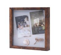 Muzilife Marco de fotos 3D para rellenar con cristal, 25 x 25 cm, marco de madera de pino, caja de sombras, como regalo para familia y amigos, caja de recuerdos (marrón oscuro, 25 x 25 cm)