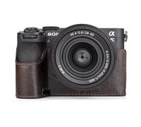 MUZIRI KINOKOO Estilo Retro Funda para Sony A7C II/A7C2/A7CM2/A7CR, Funda de Cuero Genuino para Sony Alpha 7C II/Alpha 7C Mark II/Alpha 7CR, Agarre Manual y Diseño de Apertura Inferior - Café