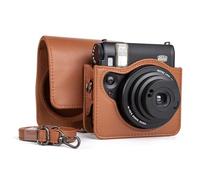 MUZIRI KINOKOO Funda Compatible con cámara Fuji Instax Mini 99, Funda Protectora de Piel sintética Mini 99 con diseño de Cubierta de Pasta Fuji Mini 99 con Correa Ajustable para el Hombro - Marrón