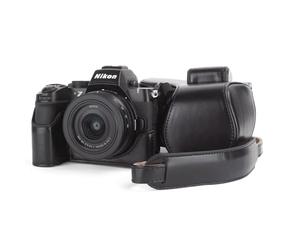 MUZIRI KINOKOO Funda para cámara Nikon Z50 II con Lente DX 16-50mm, Cuero de PU Caso Protector Z50 II/Z50II - Caso de Transporte extraíble con Correa para el Hombro y Anillos pequeños - Negro