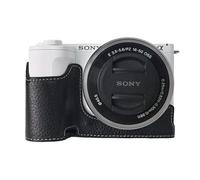 MUZIRI KINOKOO Funda para cámara Sony ZV-E10 II, estilo retro, piel auténtica, media protección para cámara Sony Alpha ZVE10 II/ZV-E10 II, con apertura inferior y diseño de agarre de mano, color negro