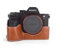 MUZIRI KINOKOO Funda para Sony A7 V/ A7R V/ A7 IV,Media Funda Protectora de Cuero PU Compatible con Sony Alpha 7R V/A 7 V/A7M5 / A7M4 A7R5 con Compartimento para Batería y Diseño de Empuñadura-Marrón