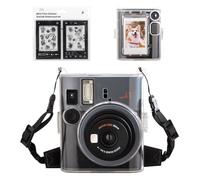 MUZIRI KINOKOO Funda transparente para cámara instantánea Instax Mini 41, funda protectora rígida de PVC con bolsillo para fotos, con correa de hombro ajustable de cuero y adhesivo negro para cámara