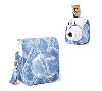 MUZIRI KINOKOO Instax Mini 12 Funda - Bolsa Vaquera de Piel PU Compatible con cámara instantánea Fuji Instax Mini 12 - con Bolsillo para Fotos y Correa Ajustable extraíble - Azul Denim
