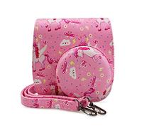 MUZIRI KINOKOO Instax Mini 12/Mini 11 Funda Protectora Compatible con Fujifilm Instax Mini 12/Mini 11 Cámara Funda de Piel sintética con Correa para el Hombro - Unicornio Rosa