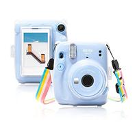 MUZIRI KINOKOO Protector Funda Compatible para Fuji Instax Mini 11 Cámara, Funda de PVC Duro Fuji Mini 11 Crystal Clear con Bolsillo Trasero para Guardar Fotos y Correa para el Hombro - Transparente