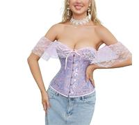muzoira Top moldeador de encaje de manga corta, corsé para fiesta de disfraces, Halloween, corpiño adelgazante con soporte de cintura, S-6XL, varios colores, Azul polvoriento, L