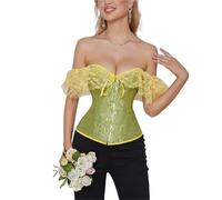 muzoira Top moldeador de encaje de manga corta, corsé para fiesta de disfraces, Halloween, corpiño adelgazante con soporte de cintura, S-6XL, varios colores, verde, 6XL