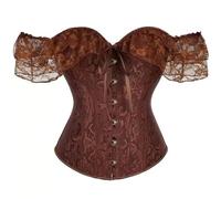 muzoira Top moldeador de encaje de manga corta, corsé para fiesta de disfraces, Halloween, corpiño adelgazante con soporte de cintura, S-6XL, varios colores, marrón, L