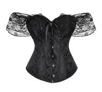 muzoira Top moldeador de encaje de manga corta, corsé para fiesta de disfraces, Halloween, corpiño adelgazante con soporte de cintura, S-6XL, varios colores, Negro, 3XL