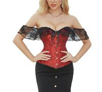 muzoira Top moldeador de encaje de manga corta, corsé para fiesta de disfraces, Halloween, corpiño adelgazante con soporte de cintura, S-6XL, varios colores, Negro y rojo., 3XL