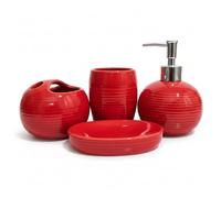 Muzrunq Accesorios de baño Rojos, Juego de Accesorios de baño de cerámica Moderno Que Incluye dispensador de jabón, Soporte para cepillos de Dientes de 4 Piezas, Vaso y jabonera para apartamento.-