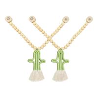 Muzrunq Alzapaños magnéticos para Cortinas, 14, 6 Pulgadas, con Cuentas de Madera y Colgante de Cactus, 2 alzapaños Estilo Bohemio para decoración del hogar, la Oficina y la habitación.
