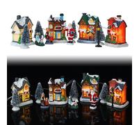 Muzrunq Conjuntos de Pueblo navideño 10 unids/Set Iluminado en Miniatura Pueblo navideño de Invierno simulación de Resina Juegos Decorativos de casa de Ciudad de Navidad sin batería HOGAR.
