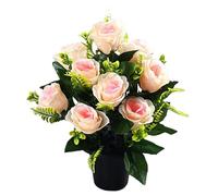 Muzrunq Flores de Cementerio para tumbas, Rosas Artificiales con Maceta de 15 Pulgadas y 12 Cabezas, Flores de Seda para lápidas.