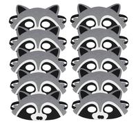 Muzrunq Máscara de mapache, máscaras de animales de media cara de 8 x 4 para niños, máscara de animal no tejida con diadema elástica, 10 piezas de mapache para fiesta, disfraces, Halloween, regalos
