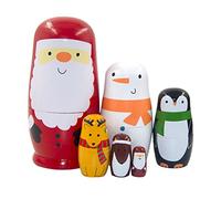 Muzrunq Muñecas Rusas de Madera para anidar, Papá Noel, pingüino, Alce, muñeco de Nieve, Juego de muñecas apilables, Juguetes de Navidad, 6 Piezas, Rusas para anidar, muñeca de Madera-