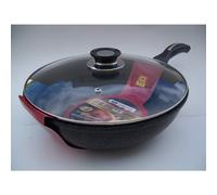 MV Trading ceramic Marble coated cast Aluminium Non Stick Stir Fry Wok With glass Lid, 32 cm