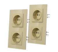 MVAVA Enchufe pared Con Garfio,Enchufes Empotrable Estándar,Placa de Cristal,Conexión Rápida con Resortes,Seguridad infantil,2 Enchufes-2 Paquetes,157mm Oro