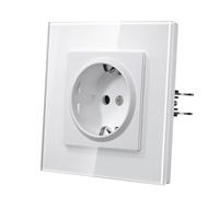 MVAVA Enchufe Schuko empotrable estándar de la UE, 1 compartimento con marco de cristal, 86 mm x 86 mm, instalación sencilla, color blanco