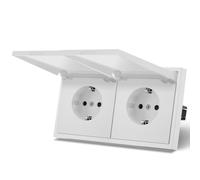 MVAVA Enchufe Schuko estándar de la UE, 2 enchufes resistentes a la humedad, empotrable, fácil instalación, 80 mm x 150 mm, requiere 3 cables, color blanco