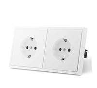 MVAVA Enchufe Schuko estándar de la UE de 2 enchufes para empotrar, instalación fácil, 80 mm x 150 mm, 3 cables requeridos, color blanco