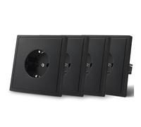 MVAVA Enchufe Schuko Estándar UE Enchufe empotrable de 1 compartimento Fácil instalación Enchufes de 80mm*80mm Requiere 3 cables Negro Paquete de 4 pack