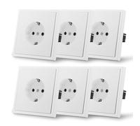 MVAVA Enchufe Schuko Estándar UE Enchufe empotrable de 1 compartimento Fácil instalación Enchufes de 80 mm*80 mm Requiere 3 cables Blanco Paquete de 6 pack