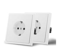 MVAVA Enchufe Schuko Estándar UE Enchufe empotrable de 1 compartimento Fácil instalación Enchufes de 80mm*80mm Requiere 3 cables Blanco 2 pack