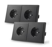 MVAVA Enchufe Schuko Estándar UE Enchufe empotrable de 2 compartimentos Fácil instalación Enchufes de 80mm*150mm Requiere 3 cables Negro 2 pack