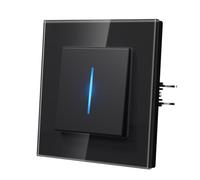 MVAVA Interruptores Conmutador con Garfio,Interruptor pared con Cristal,Basculante Con Pilotitos LED,Fácil Instalación,Conectores de Resortes,1 Gang 2 Vía,86mm Negro