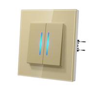 MVAVA Interruptores Conmutador con Garfio,Interruptor pared con Cristal,Basculante Con Pilotitos LED,Fácil Instalación,Conectores de Resortes,2 Gang 2 Vía,86mm Oro