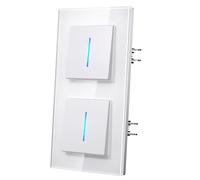 MVAVA Interruptores Conmutador con Garfio,Interruptor pared con Cristal,Basculante Con Pilotitos LED,Fácil Instalación,Conectores de Resortes,1 Gang 2 Vía,157mm Blanco