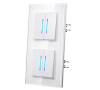 MVAVA Interruptores Conmutador con Garfio,Interruptor pared con Cristal,Basculante Con Pilotitos LED,Fácil Instalación,Conectores de Resortes,2 Gang 2 Vía,157mm Blanco