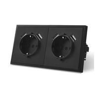 MVAVA Toma de corriente Schuko Norma UE Toma de corriente empotrada de 2 compartimentos Fácil instalación Tomas de corriente de 80mm*150mm Requiere 3 cables Negro
