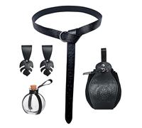 MVFEUIJ Traje de nigromante de Halloween, accesorios de ropa medieval, ropa vikinga, cinturón medieval con bolsa, funda, trabilla para cinturón, para cosplay de bruja, accesorio, Negro