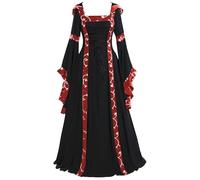 MVFEUIJ Vestido medieval para mujer, vestido largo de baile de estilo victoriano, renacentista, retro, gótico, vestido de mujer, para carnaval, Halloween, fiestas, Negro , XL
