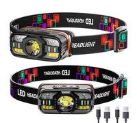 MVIOCS Paquete de 2 faros delanteros recargables, de alto lúmenes, superbrillantes con luz LED blanca y roja, sensor de movimiento, impermeable, para acampar al aire libre, correr, senderismo,