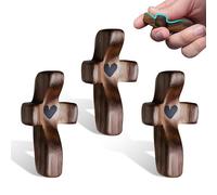 MVIWEO Pack de 3 Crucifijos de Madera Tallados a Mano - Cruz de Consuelo para Oración, Meditación o Bautizo con Corazón - Regalo Espiritual y Símbolo de Fe Cristiana (5x2.5cm)