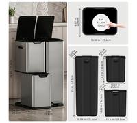 Mvm 60 L/16 Gal Cofre de Basura Clasificado de Acero Inoxidable, Gran Capacidad, Triple , Cierre Silencioso, Desodorante, Cocina, , Oficina, Cofre de Basura para el Hogar ()