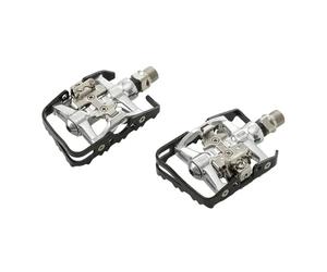 MVTEK Pedales Dual FUNCTION. Pedales de bicicleta de aluminio y acero negro/plata. Pedal mtb con enganche SPD y eje de CR-Mo sobre rodamientos. Pedales bici mtb y road 108 x 66 x 28 mm. Pedal ciclismo